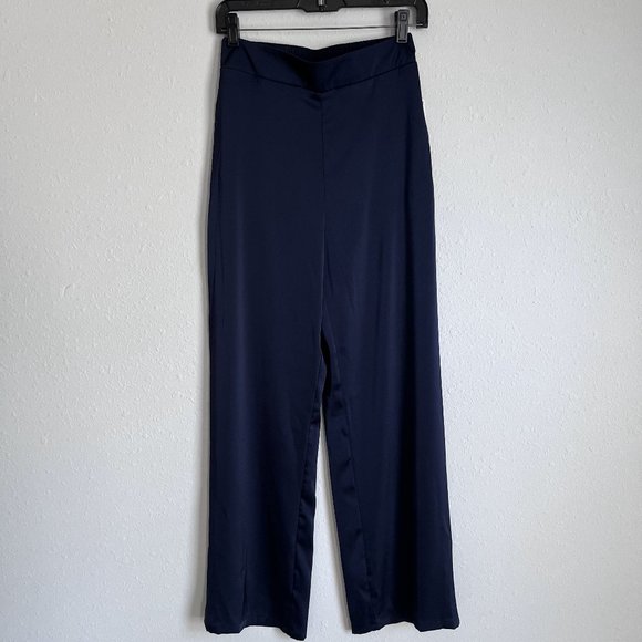 NWT Blue Satin Wide Leg Pants - Picture 1 of 7